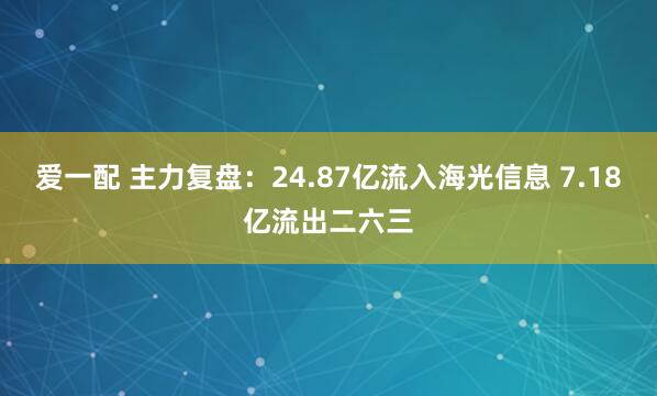爱一配 主力复盘：24.87亿流入海光信息 7.18亿流出二六三