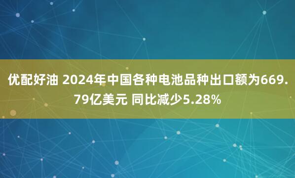 优配好油 2024年中国各种电池品种出口额为669.79亿美元 同比减少5.28%